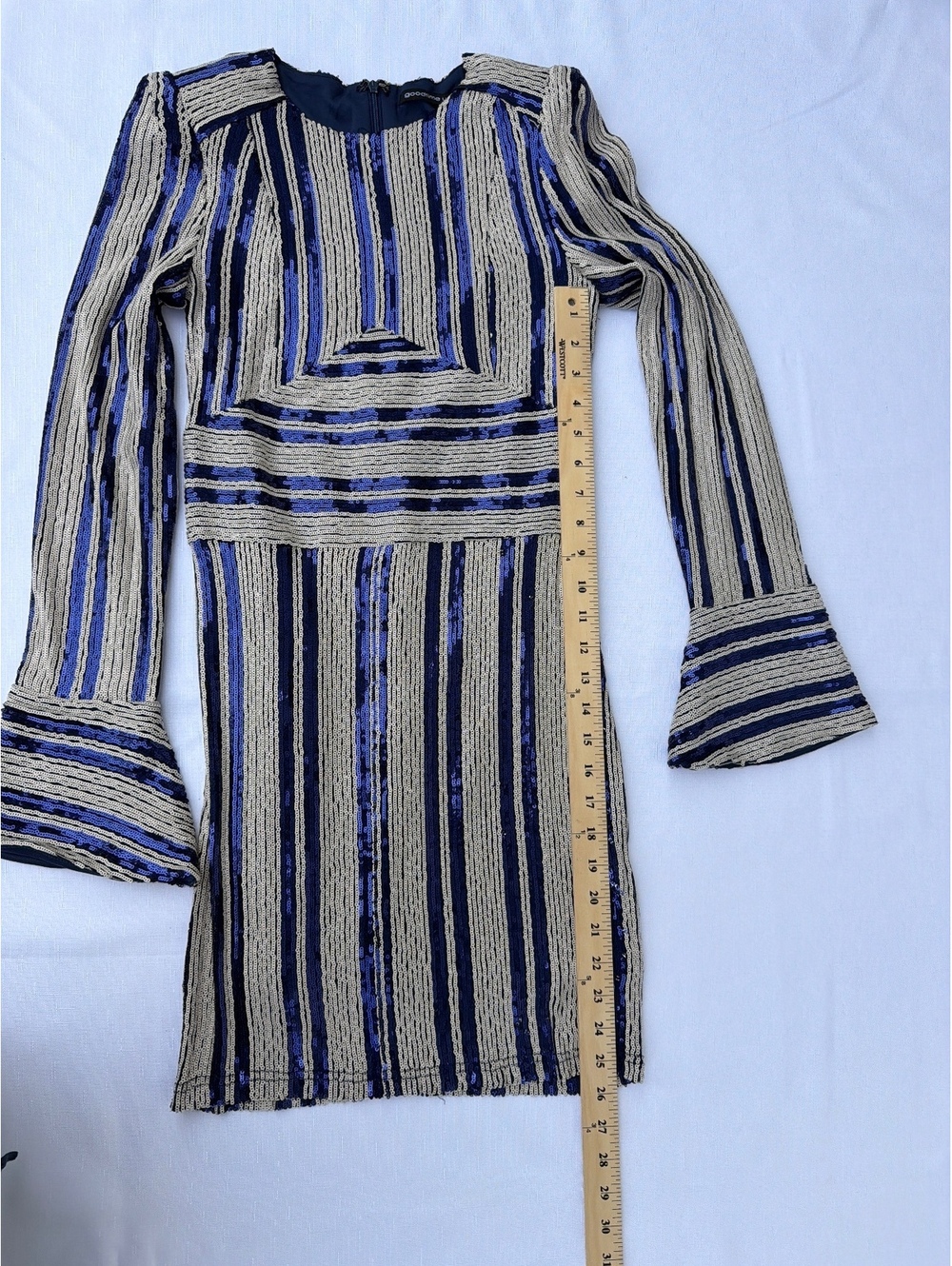 Goodtime USA Women's S Navy Silver Sequin Striped Bell Sleeve Mini Dress - Picture 4 of 8